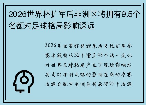 2026世界杯扩军后非洲区将拥有9.5个名额对足球格局影响深远 2026世界杯扩军后非洲区将拥有9.5个名额对足球格局影响深远