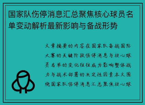 国家队伤停消息汇总聚焦核心球员名单变动解析最新影响与备战形势 国家队伤停消息汇总聚焦核心球员名单变动解析最新影响与备战形势